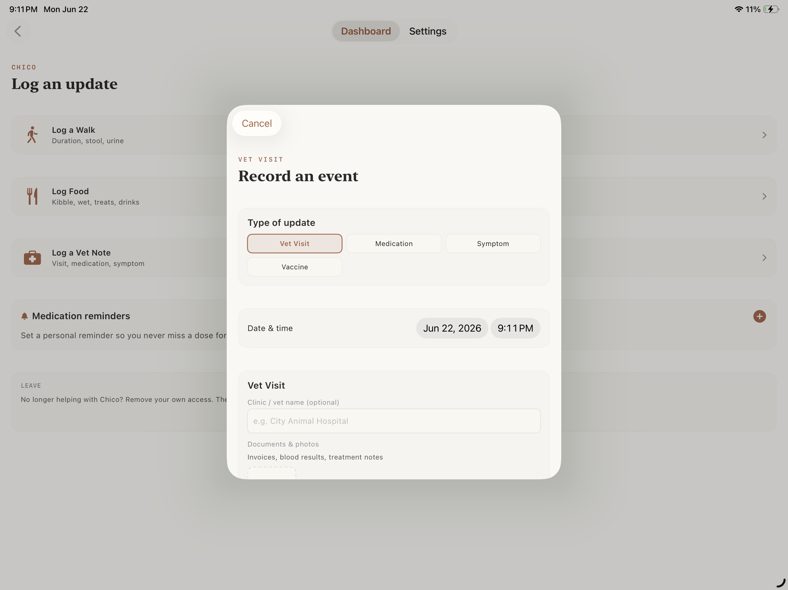 Health observation logging
